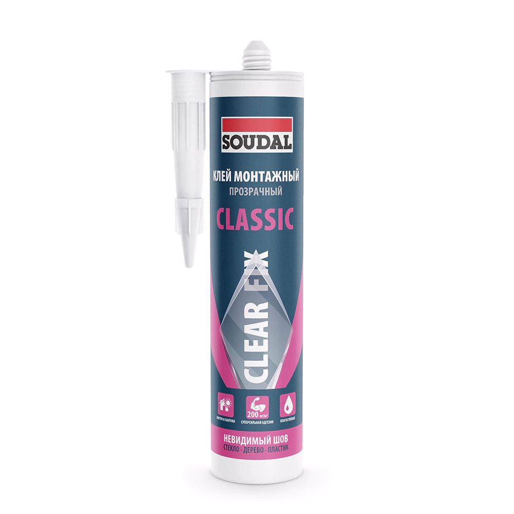 Клей каучуковый Soudal CLEAR FIX CLASSIC прозрачный 280мл.(15шт)