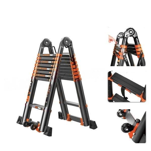 Лестница-стремянка телескопич. МИ ПРОФИ МАХ 2.1м+2.1м 5ст широкая ступ.