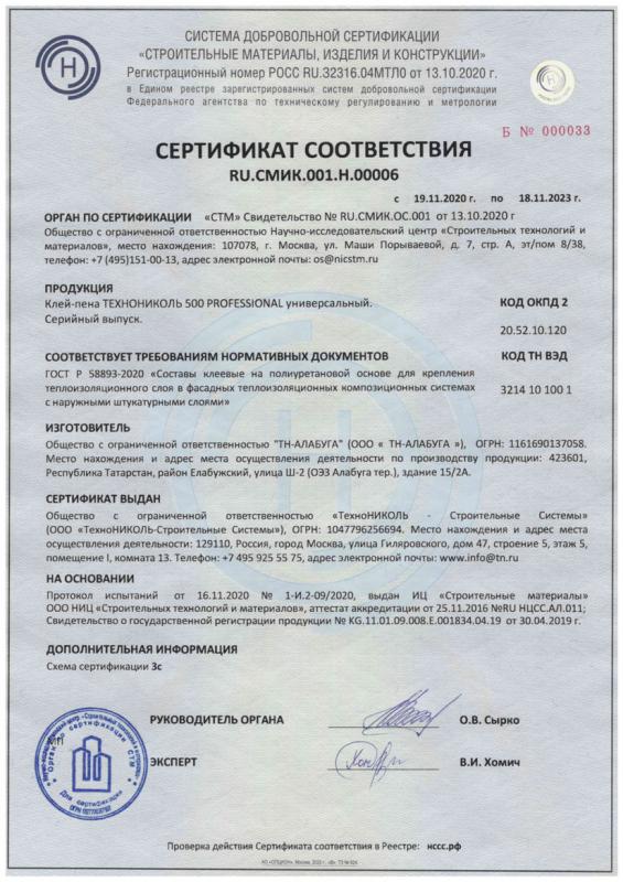 Сертификат соответствия Клей ТН 500 ГОСТ Р Составы клеевые на полиуретановой основе