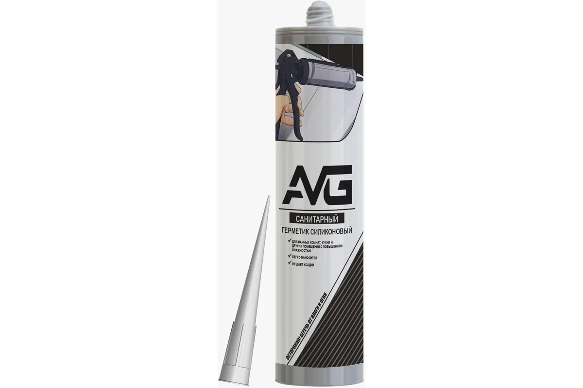 Герметик AVG силиконовый санитарный БЕЛЫЙ, 280мл(24шт)