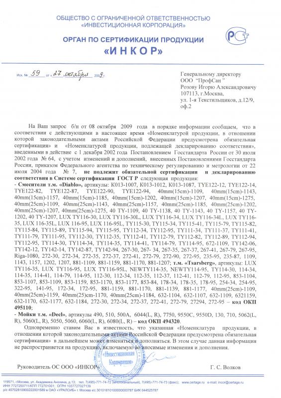 Отказное письмо Tsarsberg