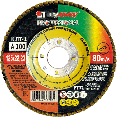 125 А100 Круг лепестковый торцевой ЛУГА (10/80)