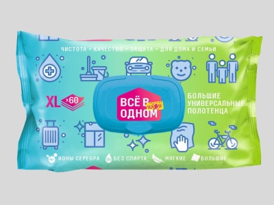 Полотенца Влажные для дома и семьи 60 шт (10 уп) ПВК2